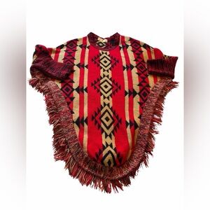 RARE Miss Malika Red and Black Geometric Poncho-3/4 length Sleeves-Size M/L